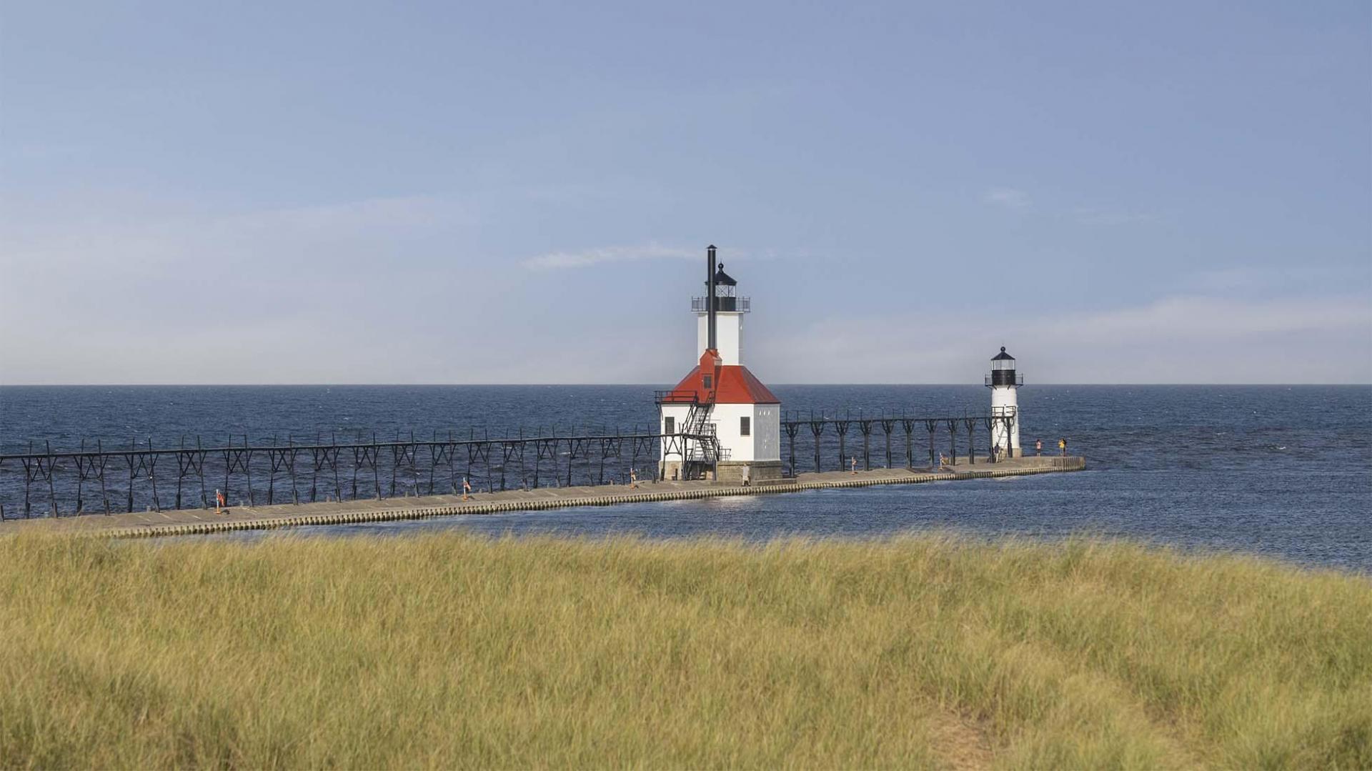 The lighthouse in Saint Joseph on a peaceful summer day.