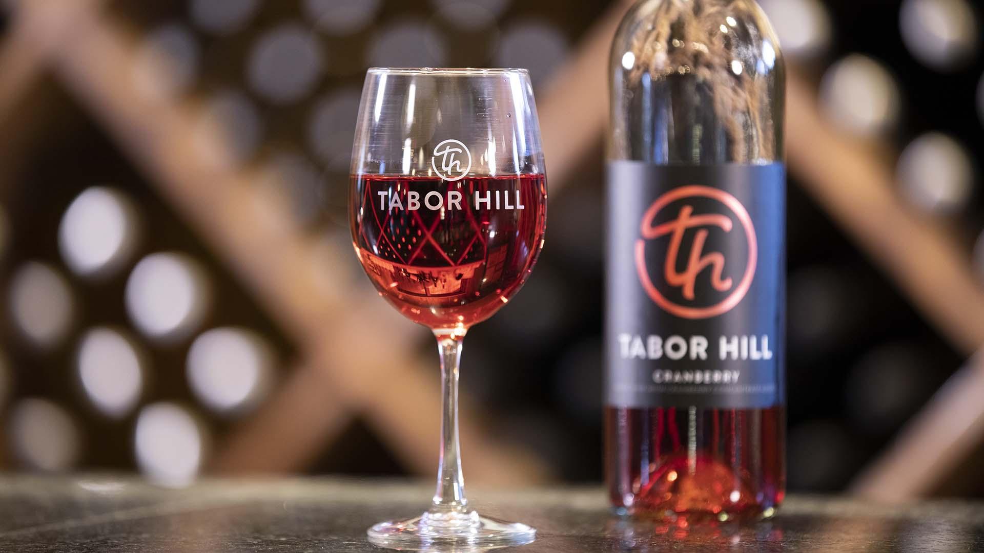A glass of Tabor Hill cranberry wine