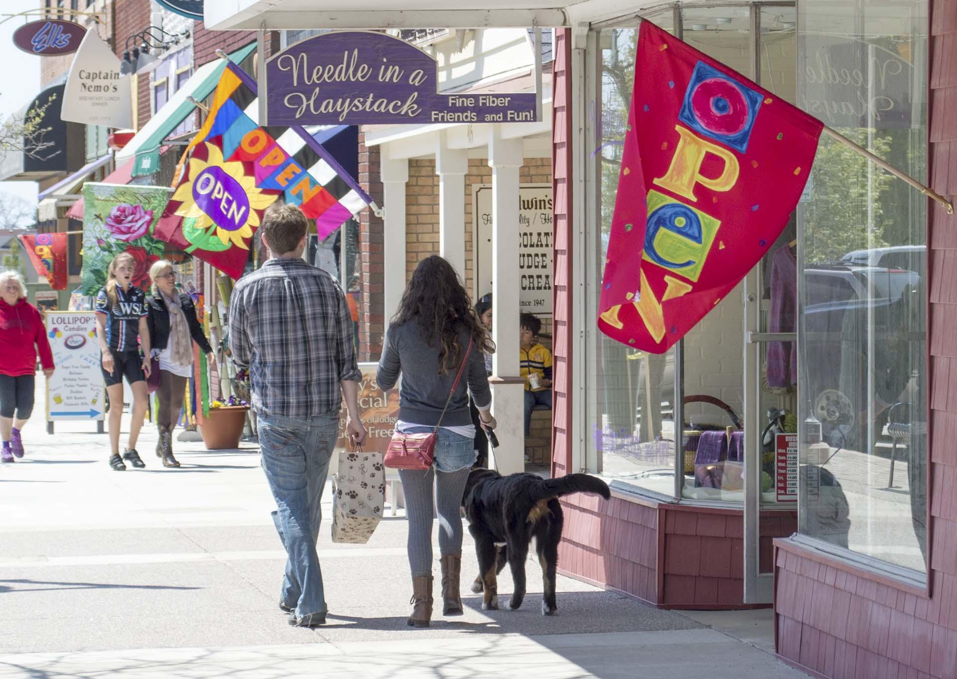 People walking in downtown South Haven