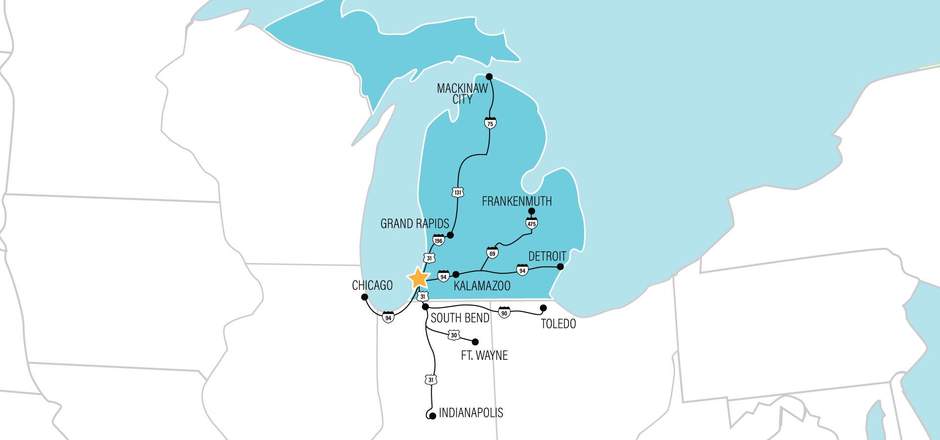 train routes michigan indiana map