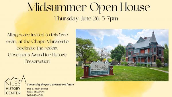 Flyer for Midsummer Open House at Chapin Mansion
