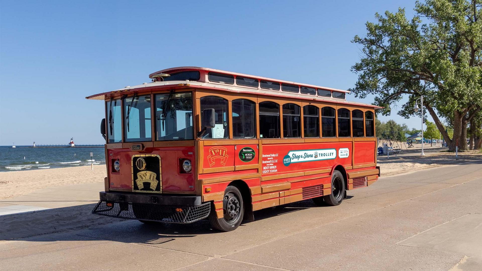 Shop & Shore Trolley stopped near Silver Beach.
