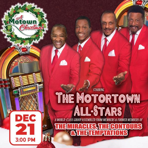 Four men in red suits next to a jukebox with the date of December 21 in a box next to the show titel