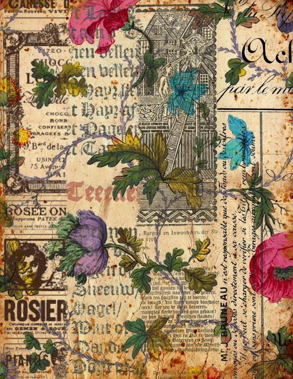 Old newspaper with flower paintings