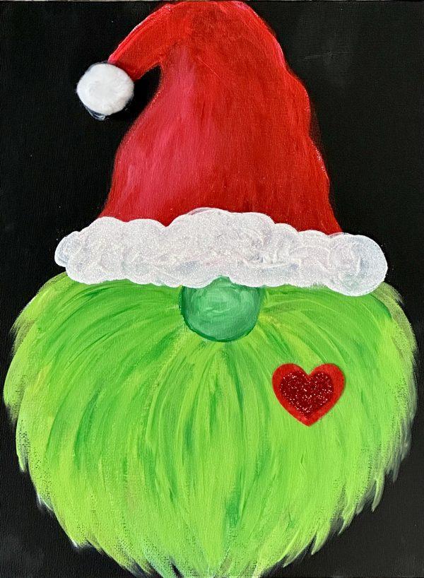 Painting of the grinch Gnome on a canvas