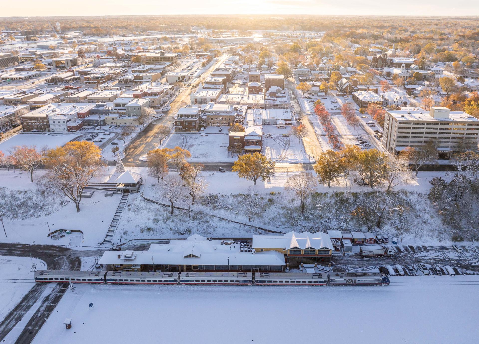 An aerial view of St. Joseph on a winter day.