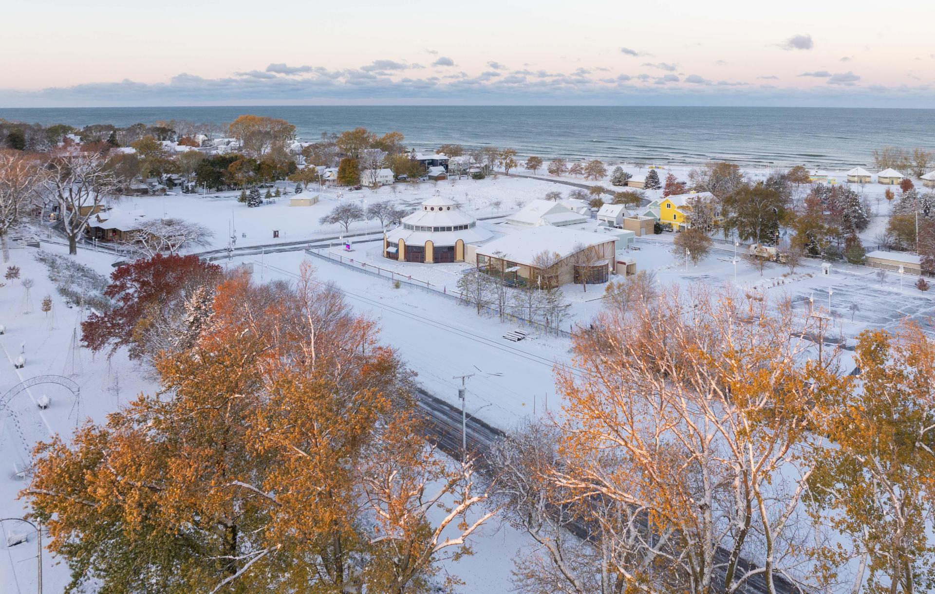 An aerial view of St. Joseph on a winter day.