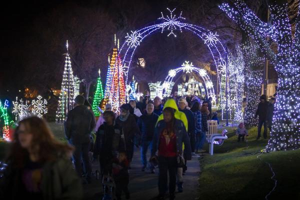 Arches and Trees Decorated with Holiday Lights