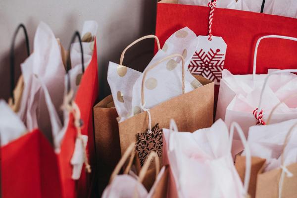 Red and White Holiday Shopping Bags