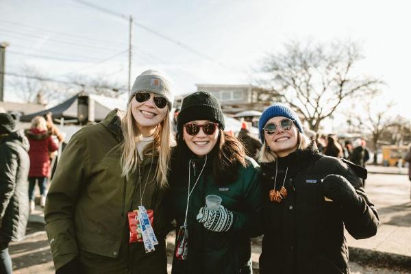 Three ladies at Beer Fest with Pretzel Necklaces and Sampling Cups