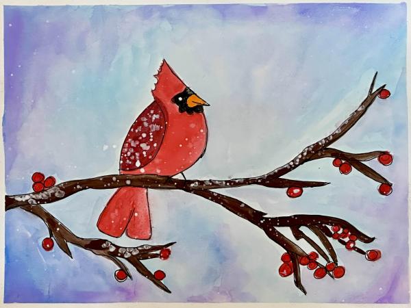 Kids Watercolor Cardinal Art Class