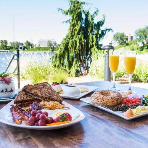 Breakfast on the patio at Plank’s Tavern on the Water, overlooking the water.