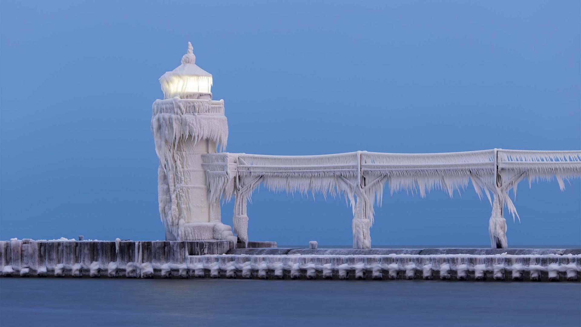 Ice covered outer lighthouse in St. Joseph, MI.