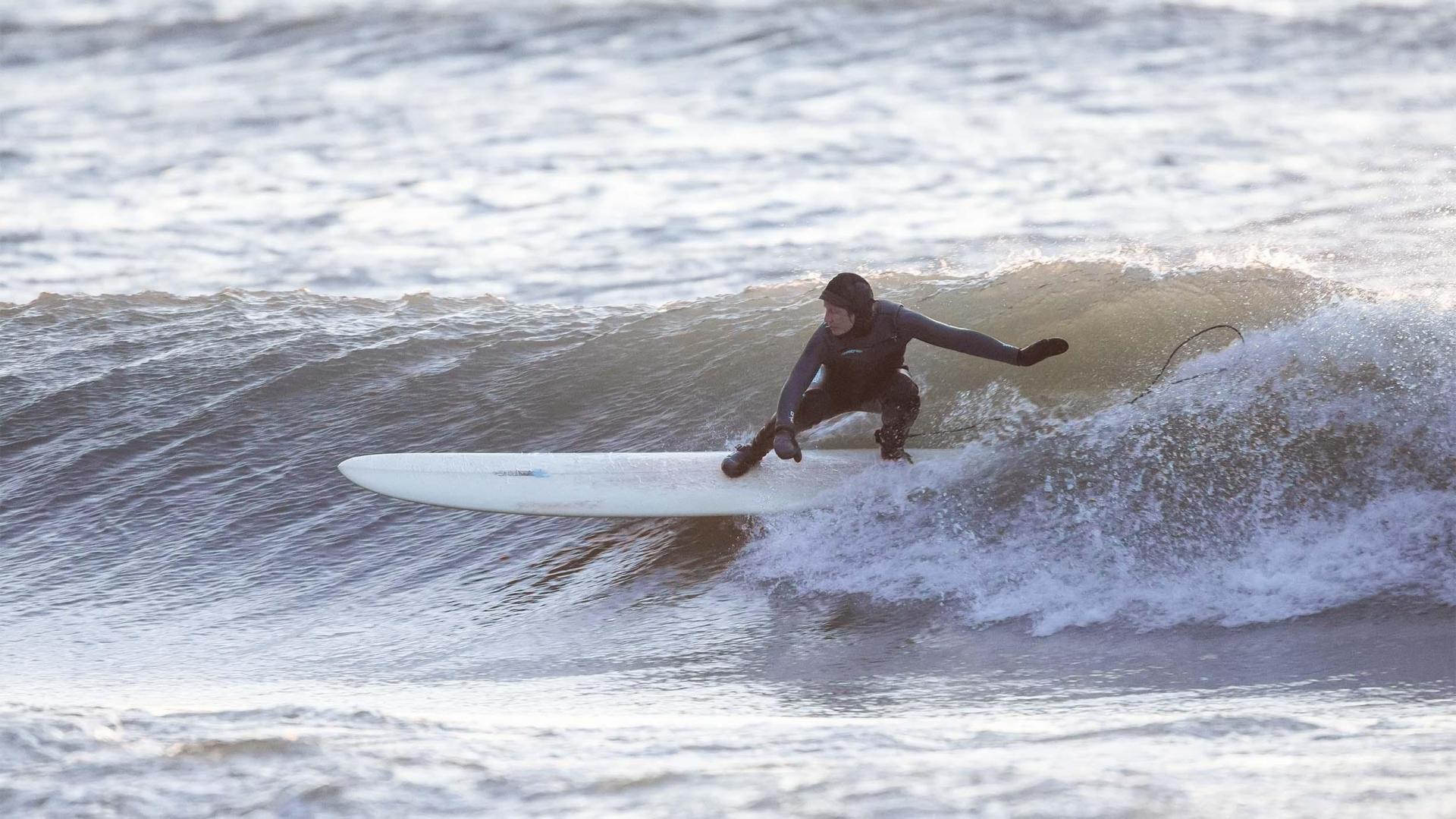 Surfing Lake Michigan in Southwest Michigan.