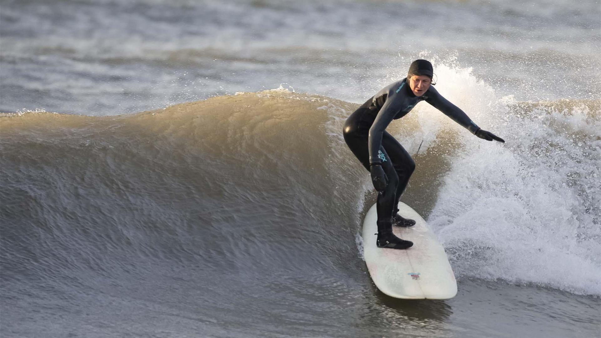 Surfing Lake Michigan in Southwest Michigan.