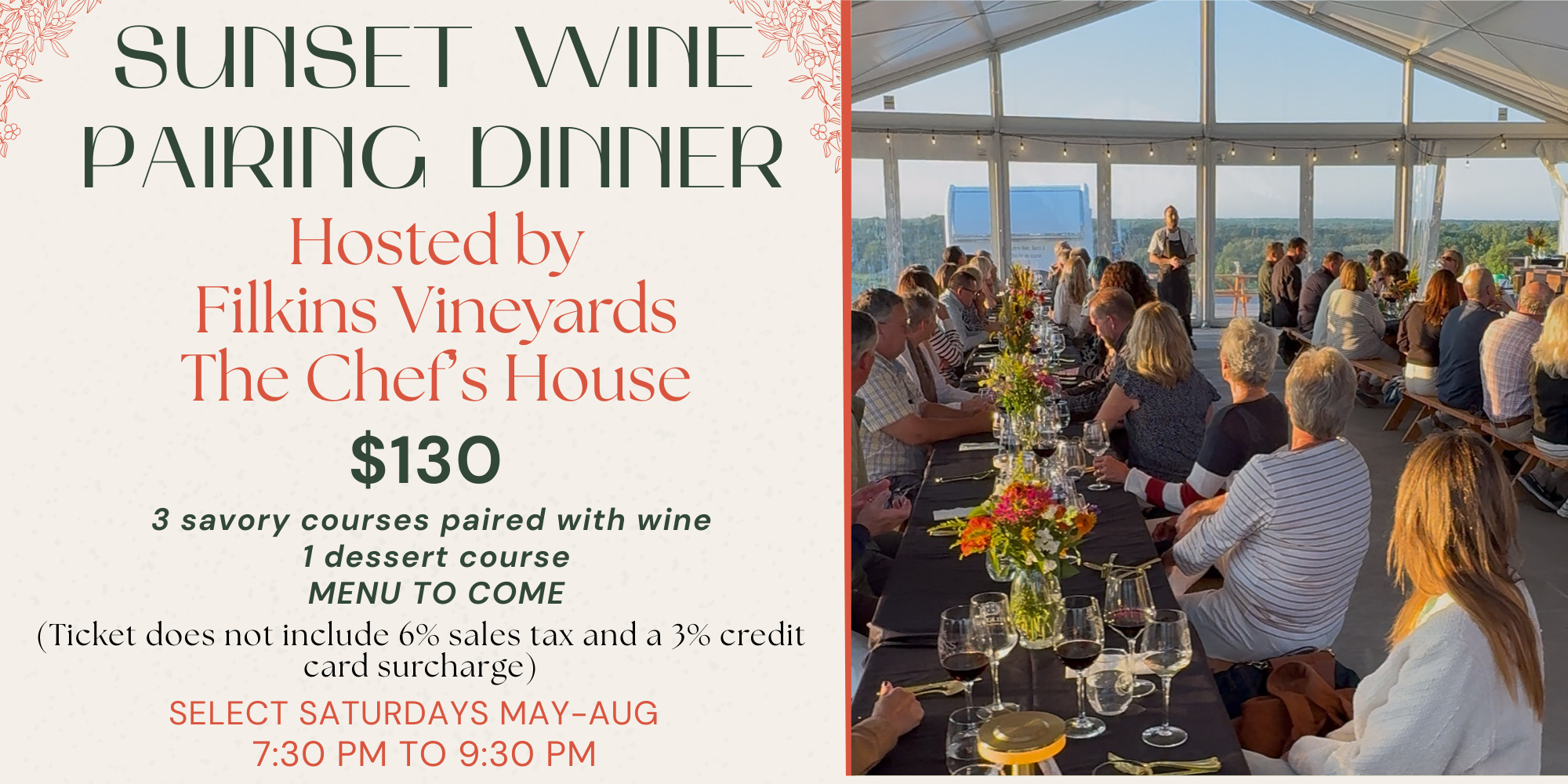 Sunset Wine Pairing Dinner at Filkins Vineyards