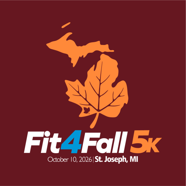 Fit4Fall 5K logo with Michigan leaf shape