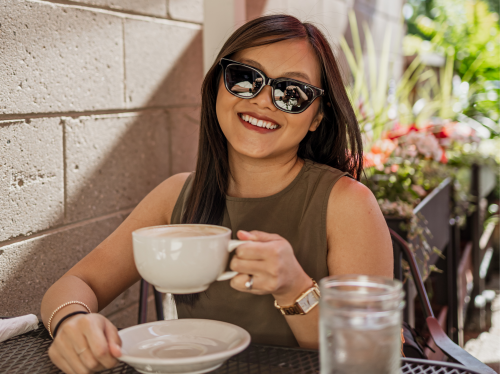 Rachel Kawate drinking coffee