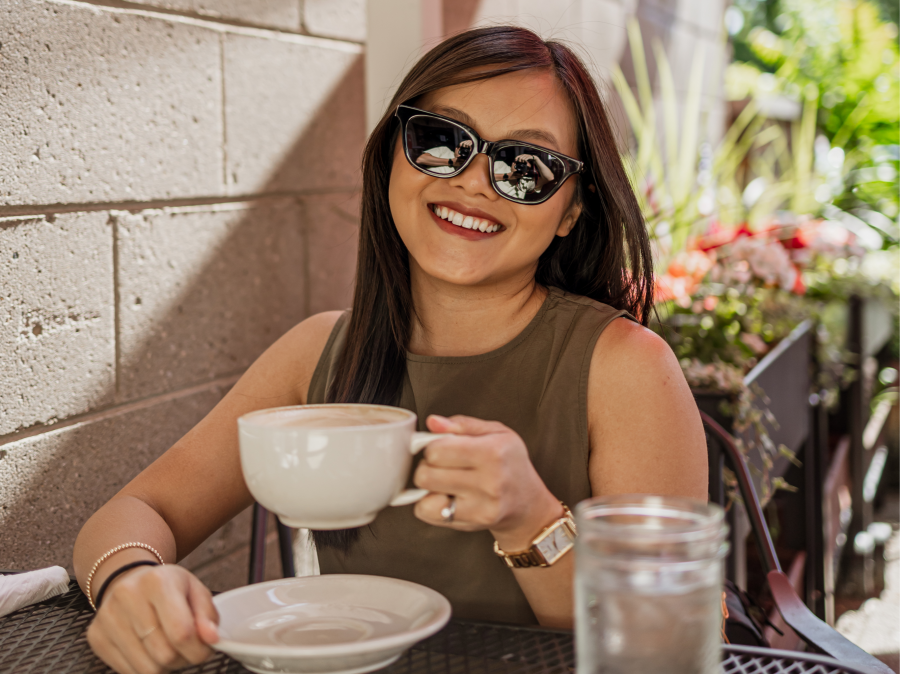 Rachel Kawate drinking coffee