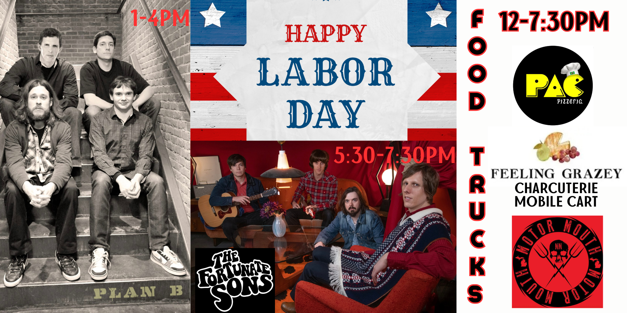 PAC Pizza, Feeling Grazey Charcuterie, Motor Mouth Food Trucks, Plan B and Fortunate Sons at Filkins Vineyards