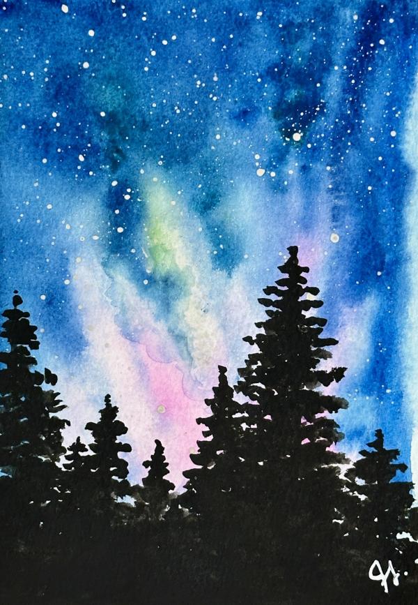 Watercolor Northern Lights Painting Class