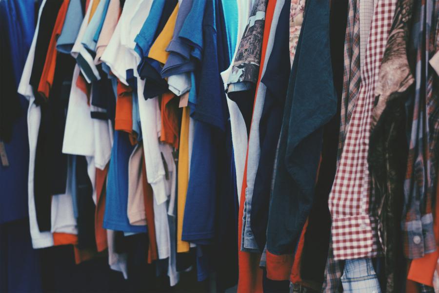 A rack of pre-owned clothing.