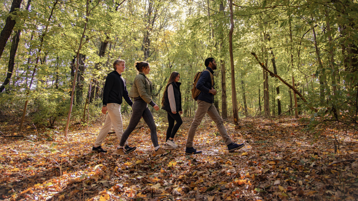 A group of hikers explore the trails at Mt. Tabor Trails.