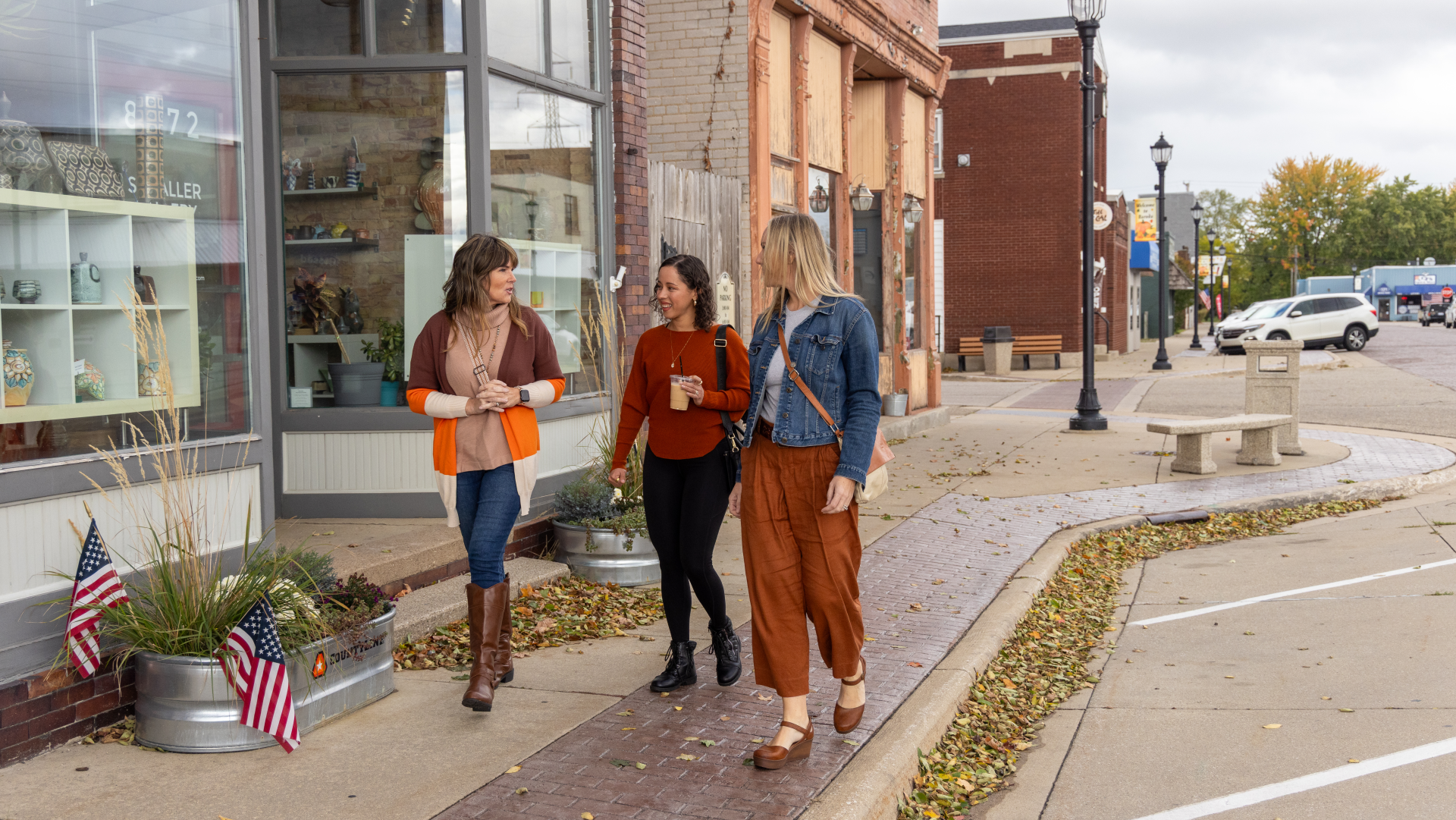 Group of women walking downtown exploring