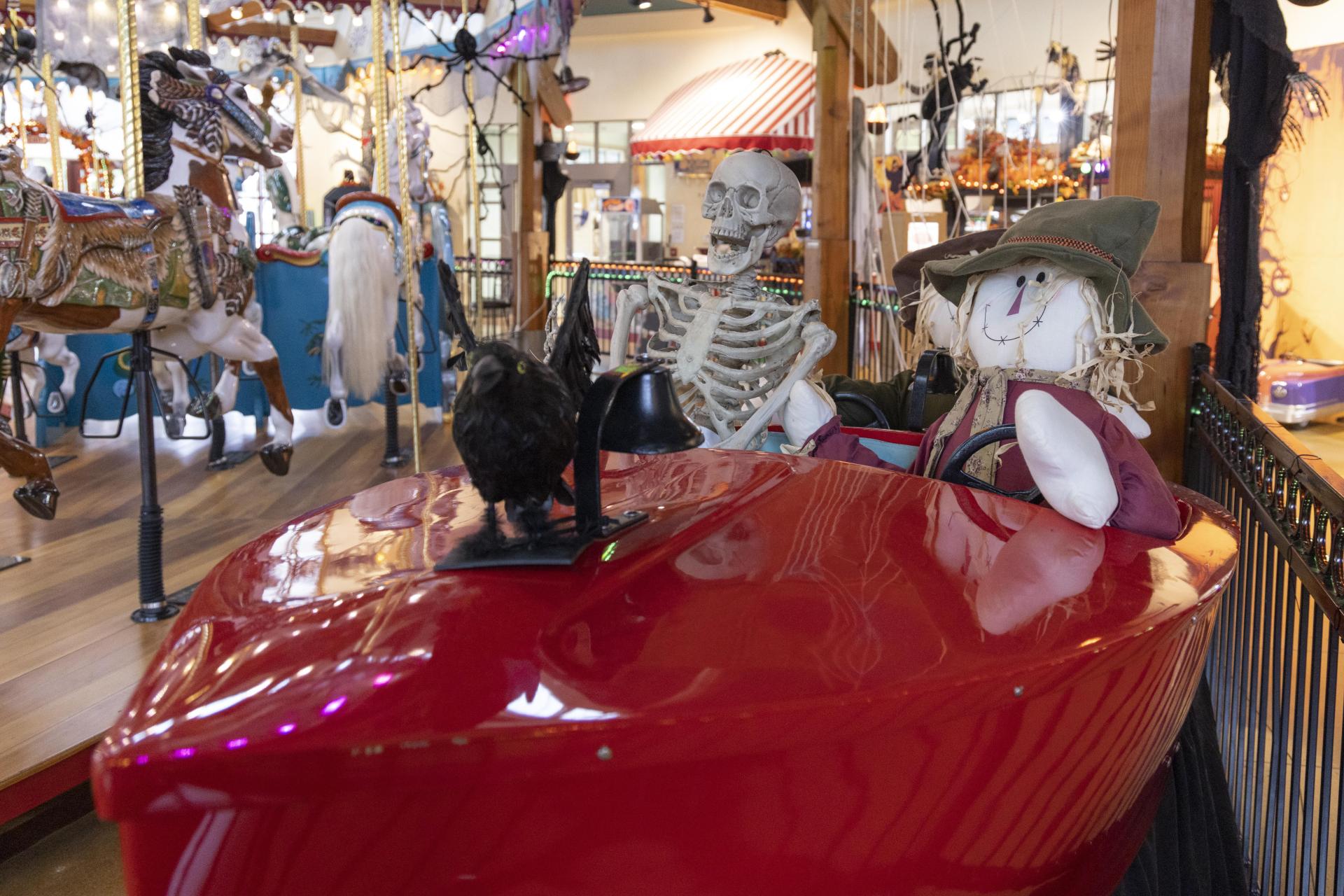 Festive Halloween decorations at the Silver Beach Carousel.