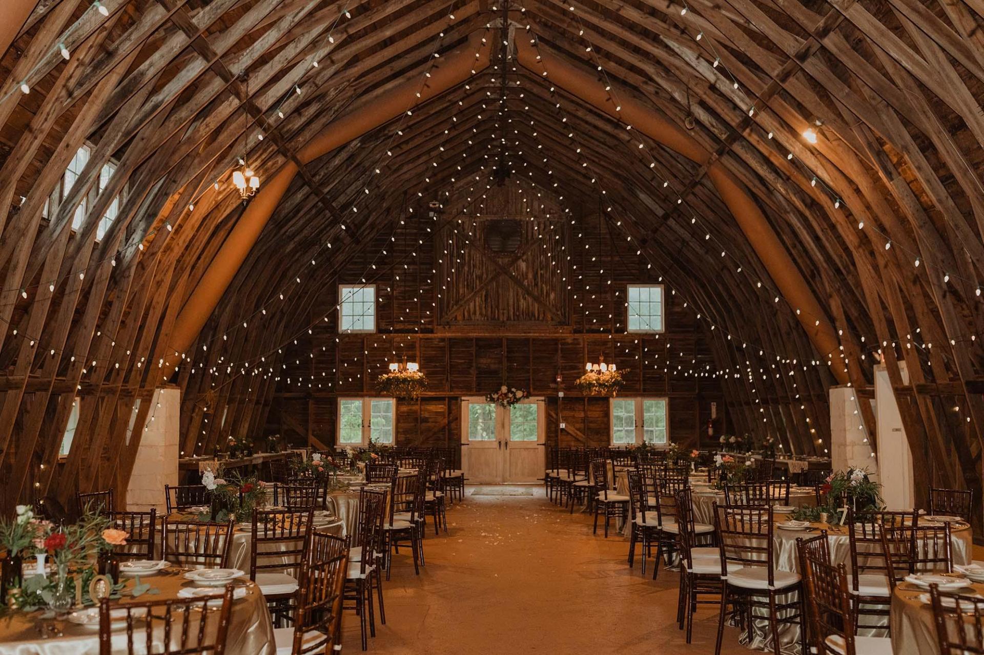 Interior or a barn wedding venue.