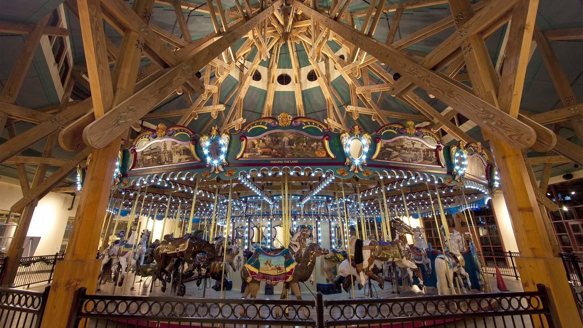 The Silver Beach Carousel at night. 