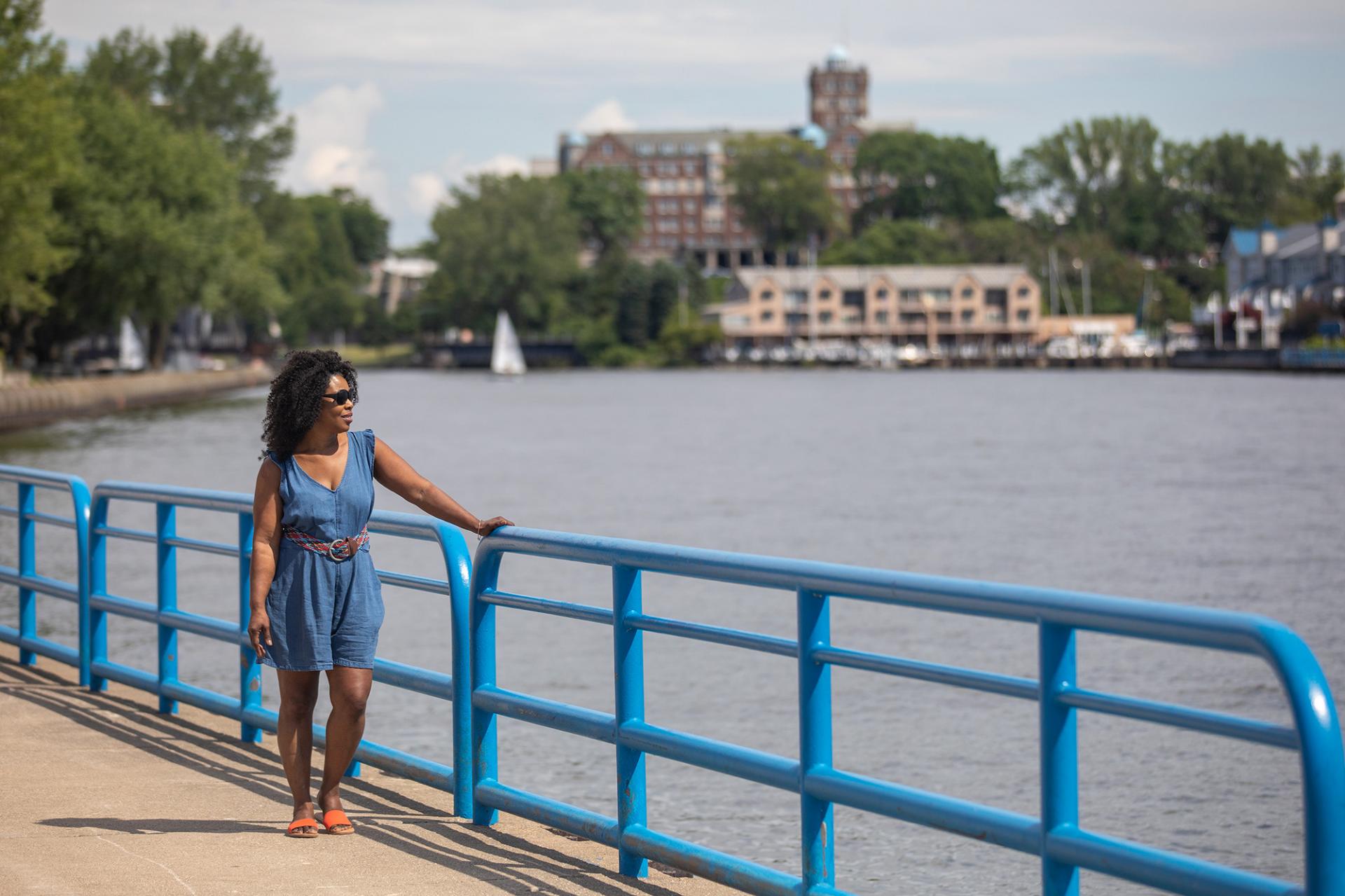 Woman looking out over the pier in St. Joseph