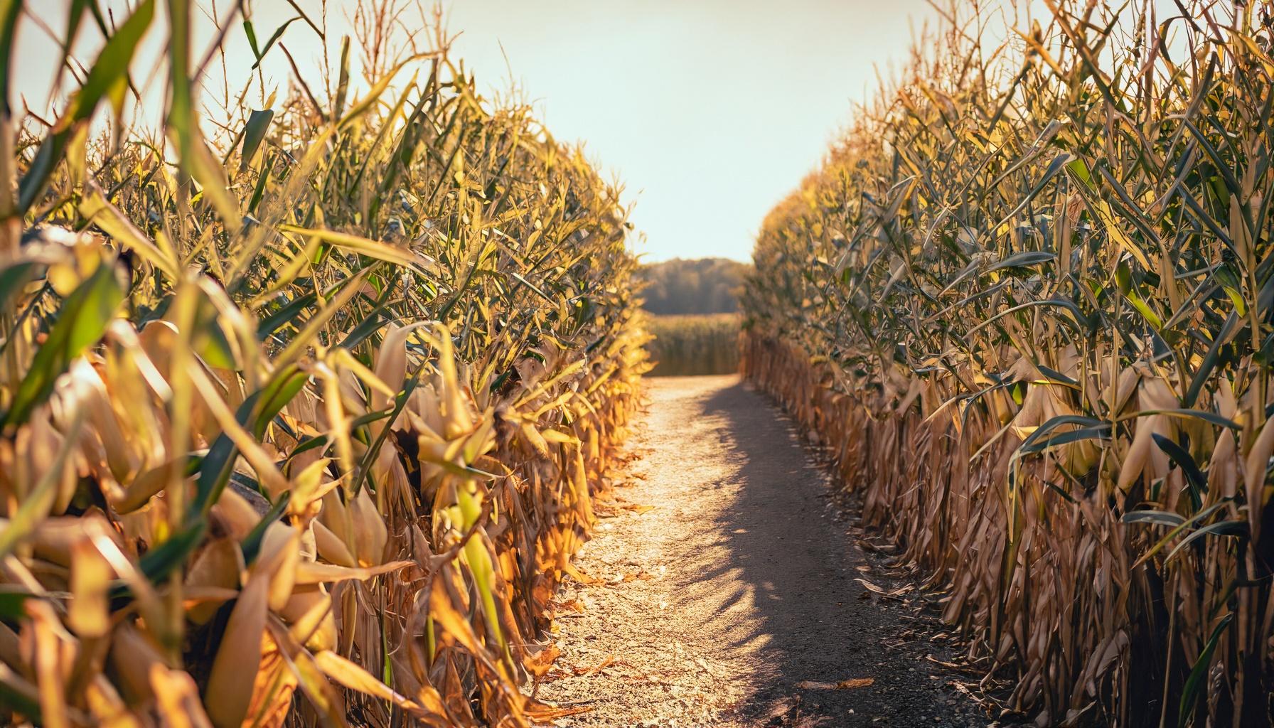 A path through a corn maze.