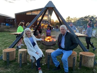 Sitting around the firepit in the beer garden