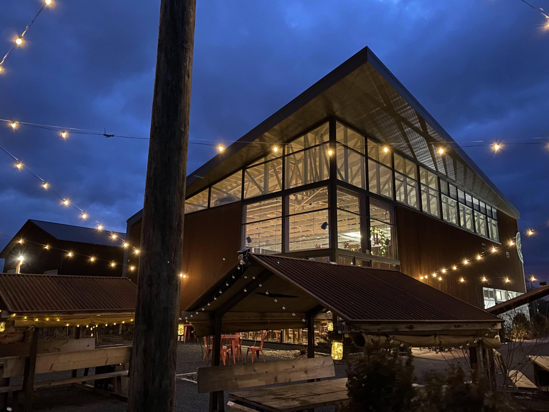 An evening view of RSJ from the beer garden 