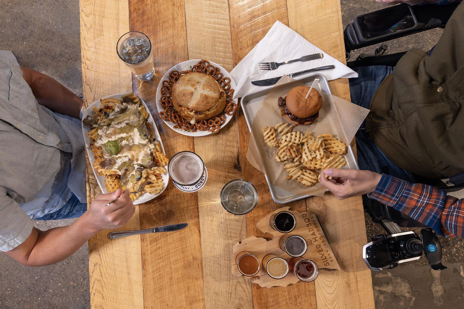 Two people enjoying a meal at Silver Harbor.