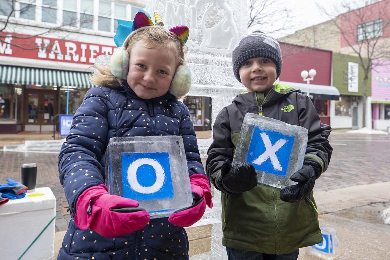 Two kids at Ice Fest