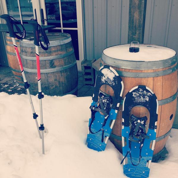 Snowshoes at Lemon Creek Winery