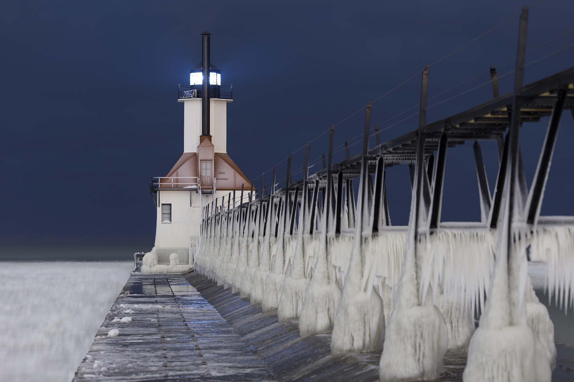 Winter at the lighthouse in St. Joseph, MI photo by Joshua Nowicki.