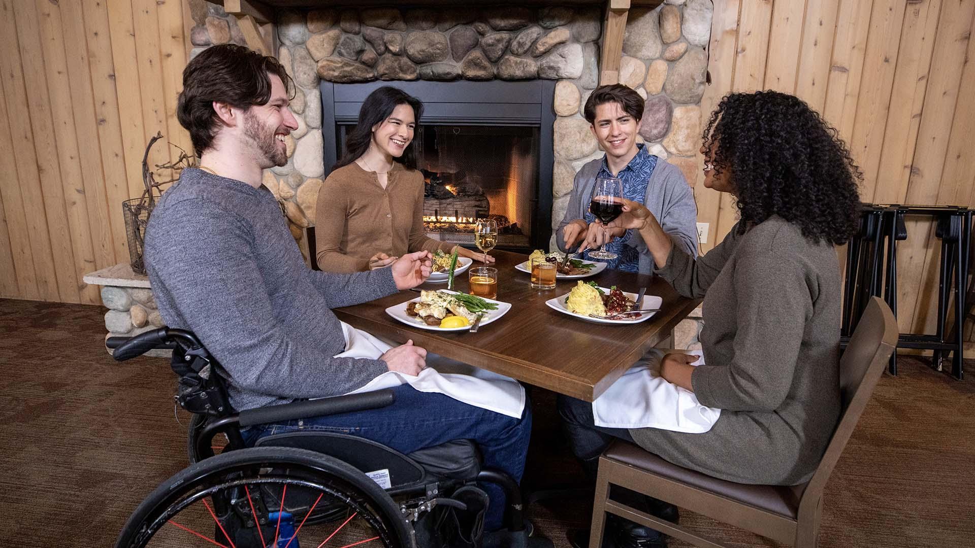 Friends enjoying a meal at Tabor Hill.