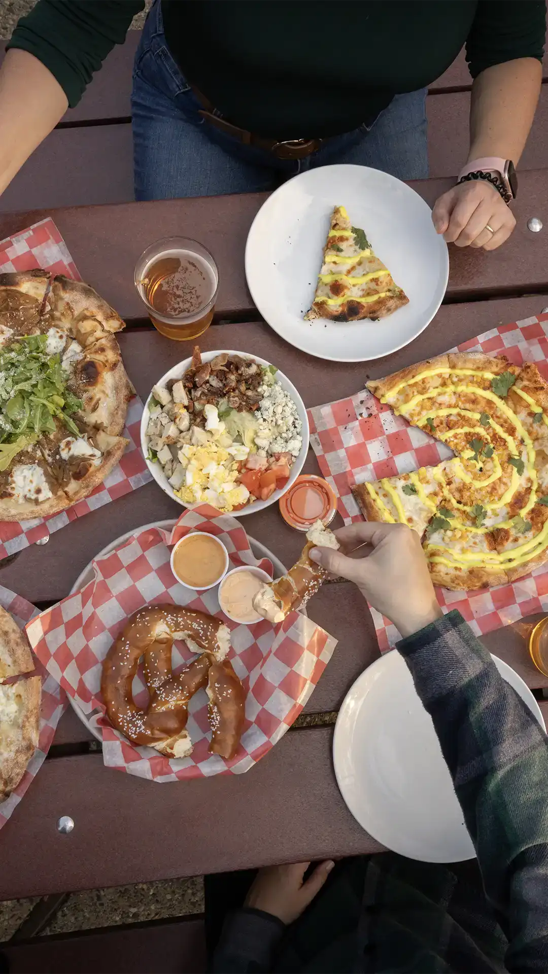 Beer and pizza at Haymarket.