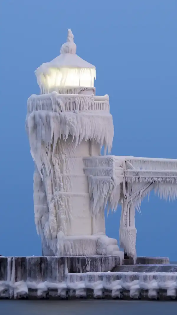 Ice covered outer lighthouse in St. Joseph, MI.