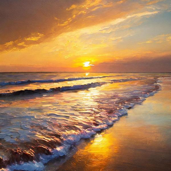 Painting of the sunset over Lake Michigan.