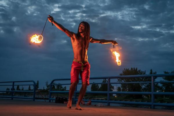 Fire Performance at Sunset in St. Joseph Michigan