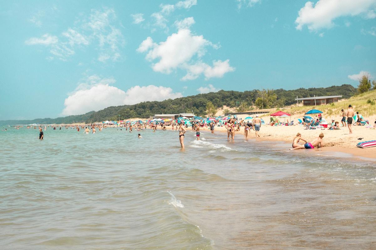 Warren Dunes busy summer day full of beachgoers 