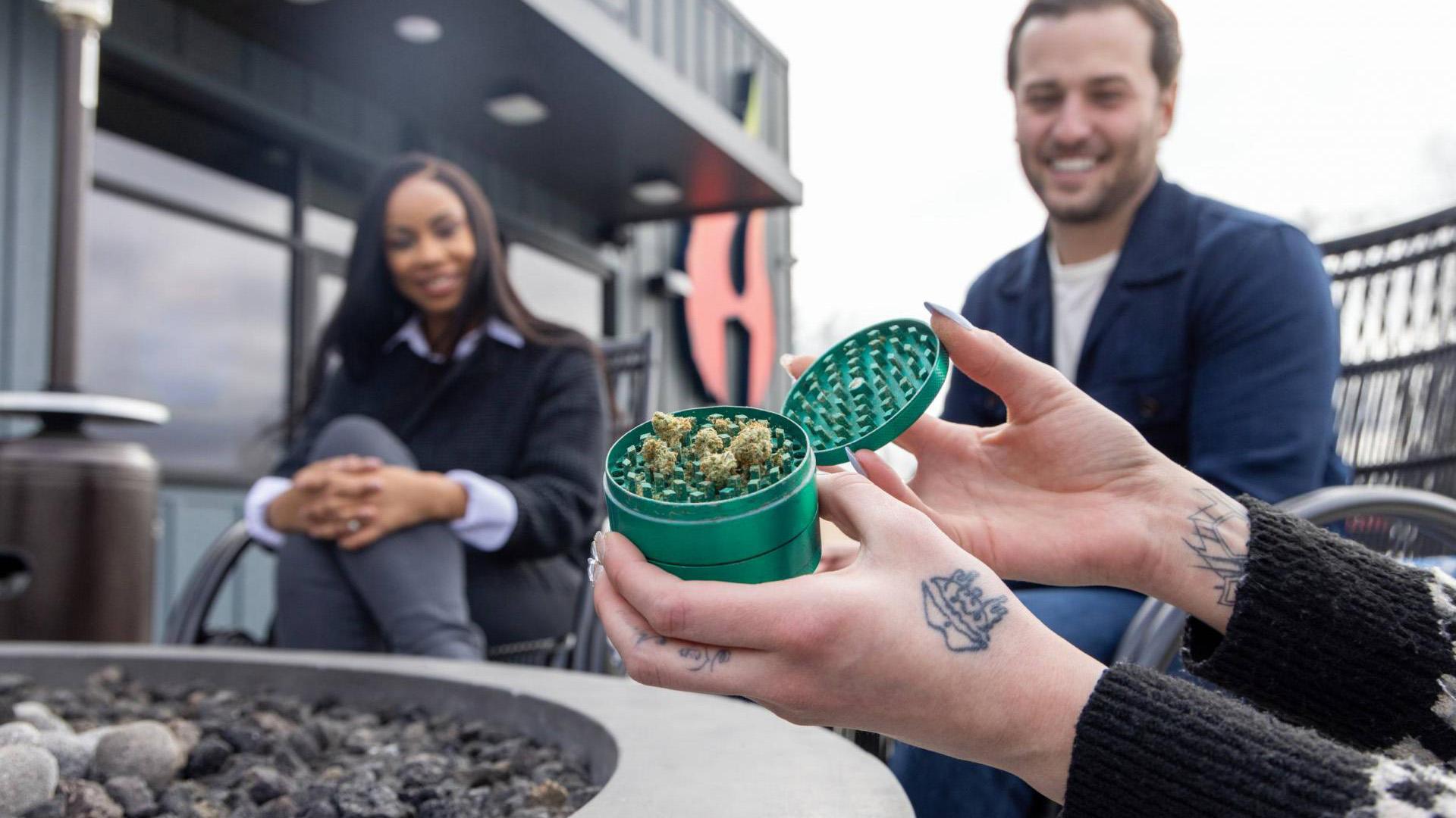 cannabis crushing in a outdoor space