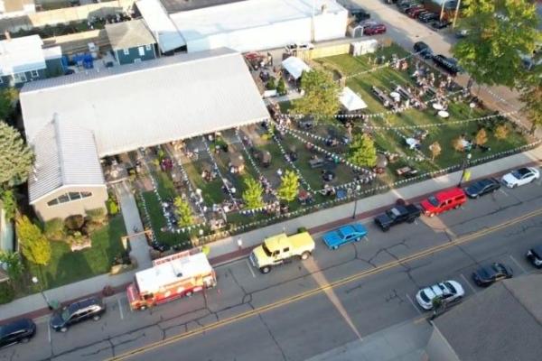 watermark brewery drone shot of an event