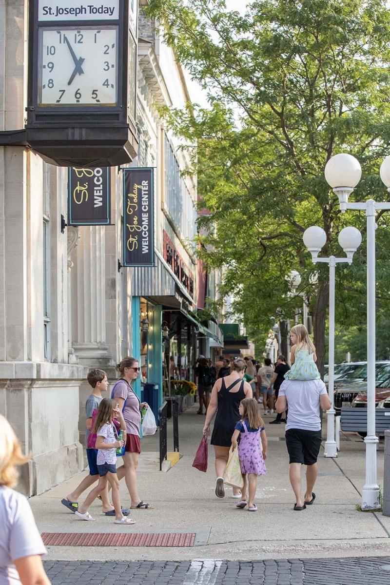 People shopping in downtown St. Joseph.