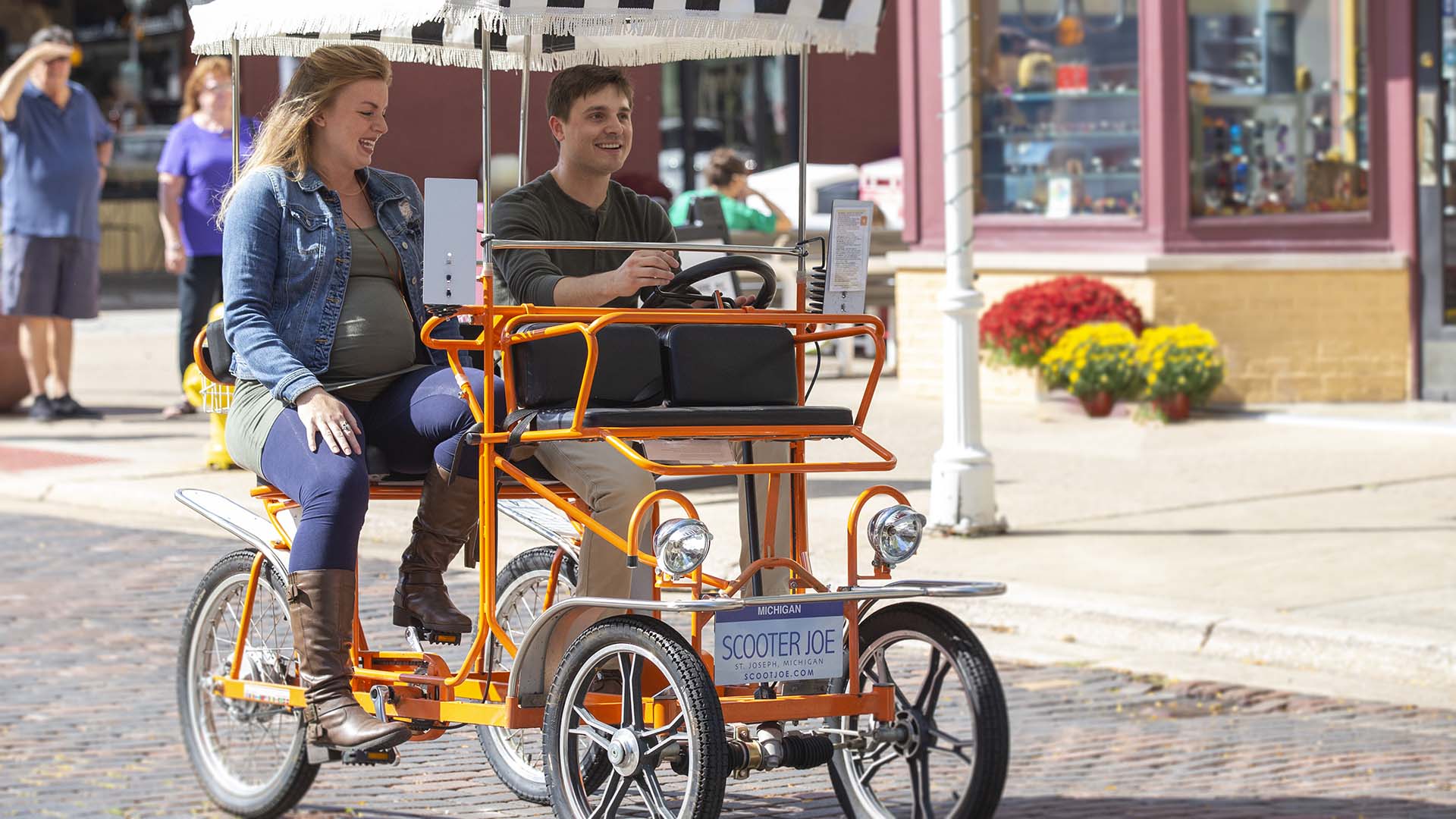 A couple enjoying a bike ride