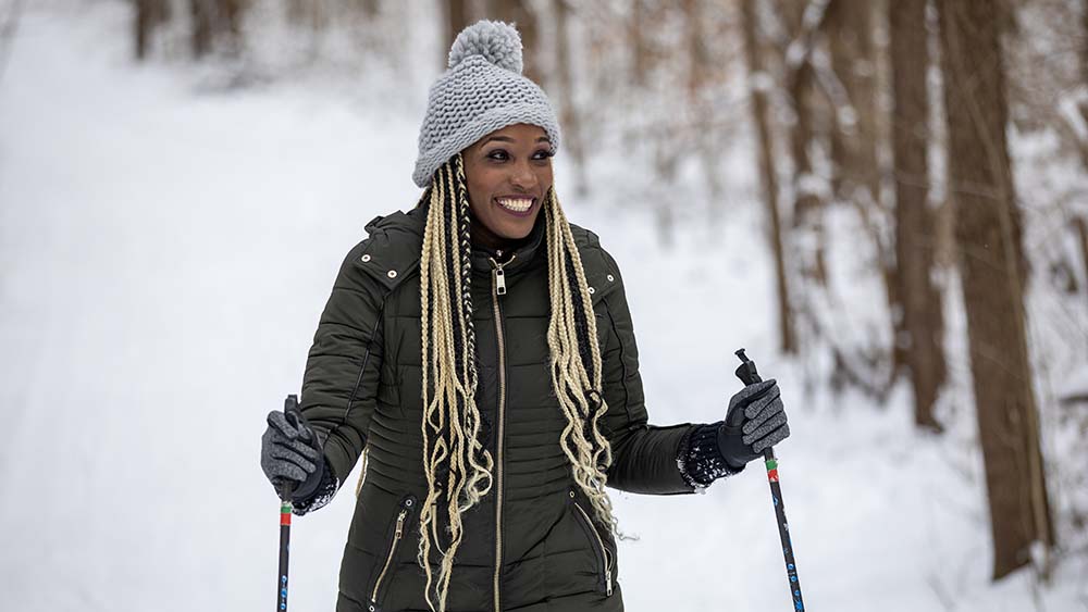 A person cross country skiing